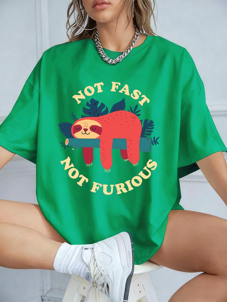 Not Fast Not Furious Sloth Prints TShirts Womens Summer Cotton Short Sleeve T Shirt Loose ONeck Soft Tops Casual Woman Clothes