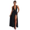 European and American style summer new women's clothing temperament neck V-neck long dress sexy split pleated backless dress