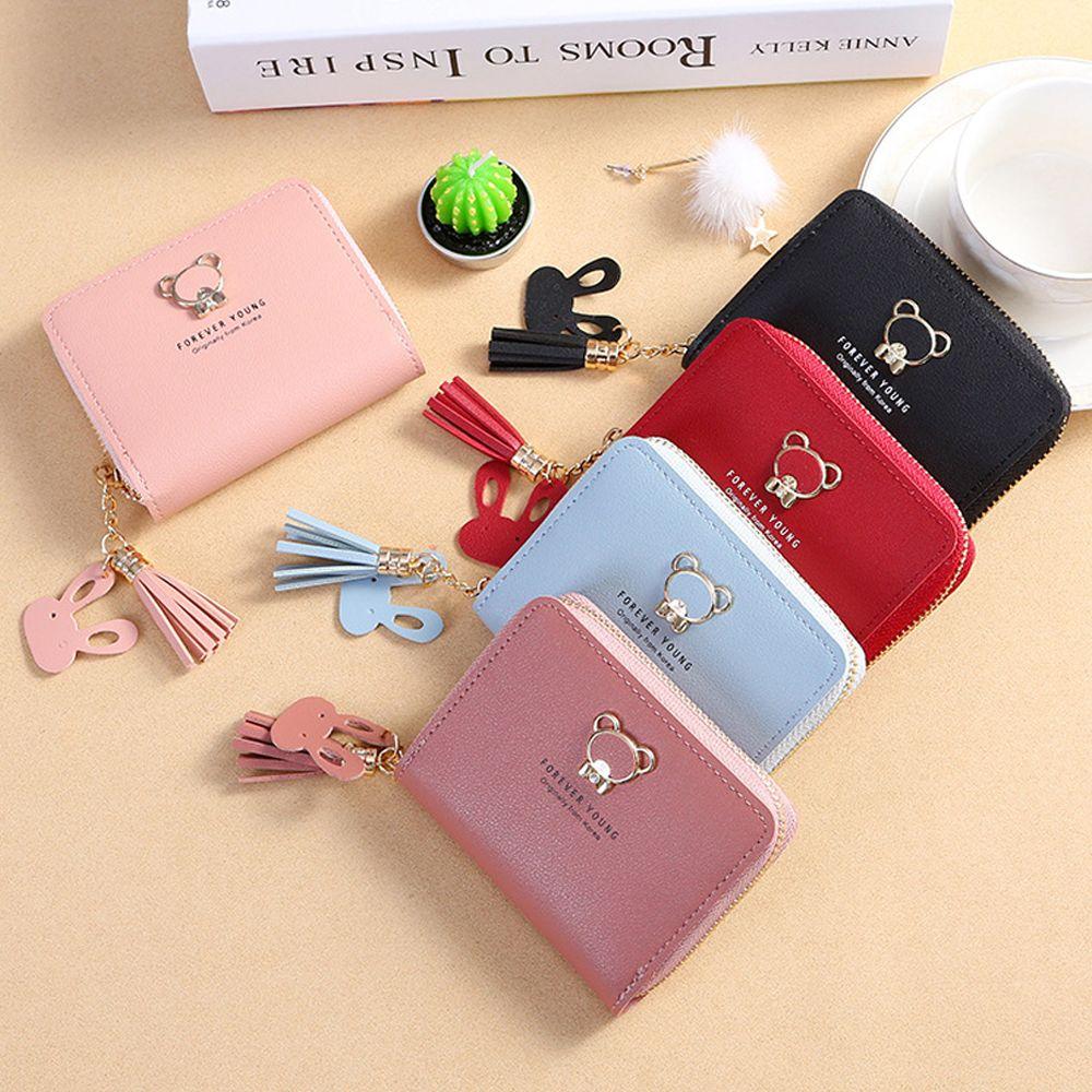 Credit ID Card Tassel Pendant Zipper Bus Card Card Holder Short Wallet Coin Purse Bear Wallet