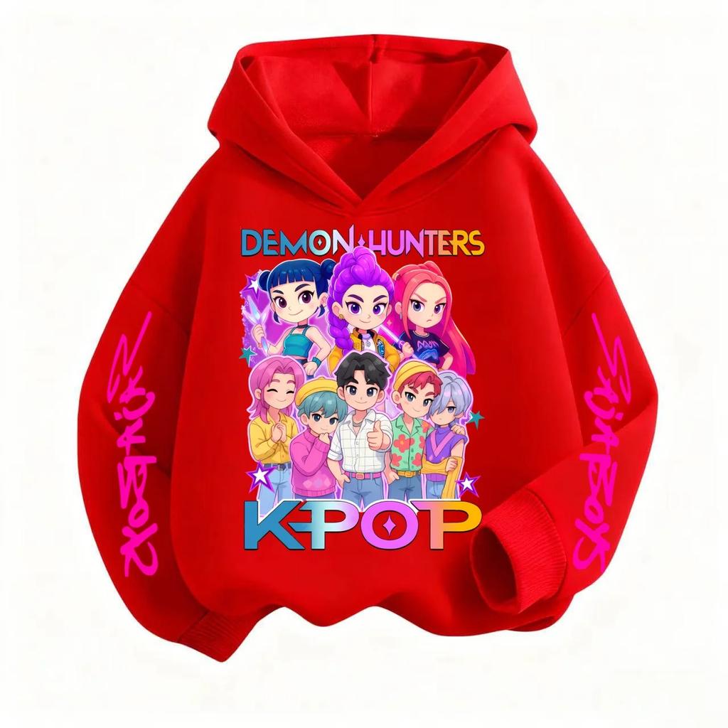 KPop Devil Hunter Sweatshirt Hooded Children's Spring and Autumn Outfit Rumi Mira Zoey Cartoon Anime Girl Long Sleeved