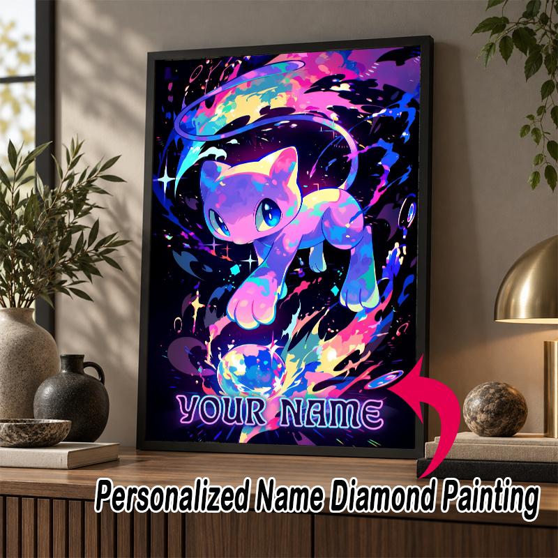 Personalized Mewtwo Diamond Art Custom Name 5D Diamond Painting Full Drill DIY Craft
