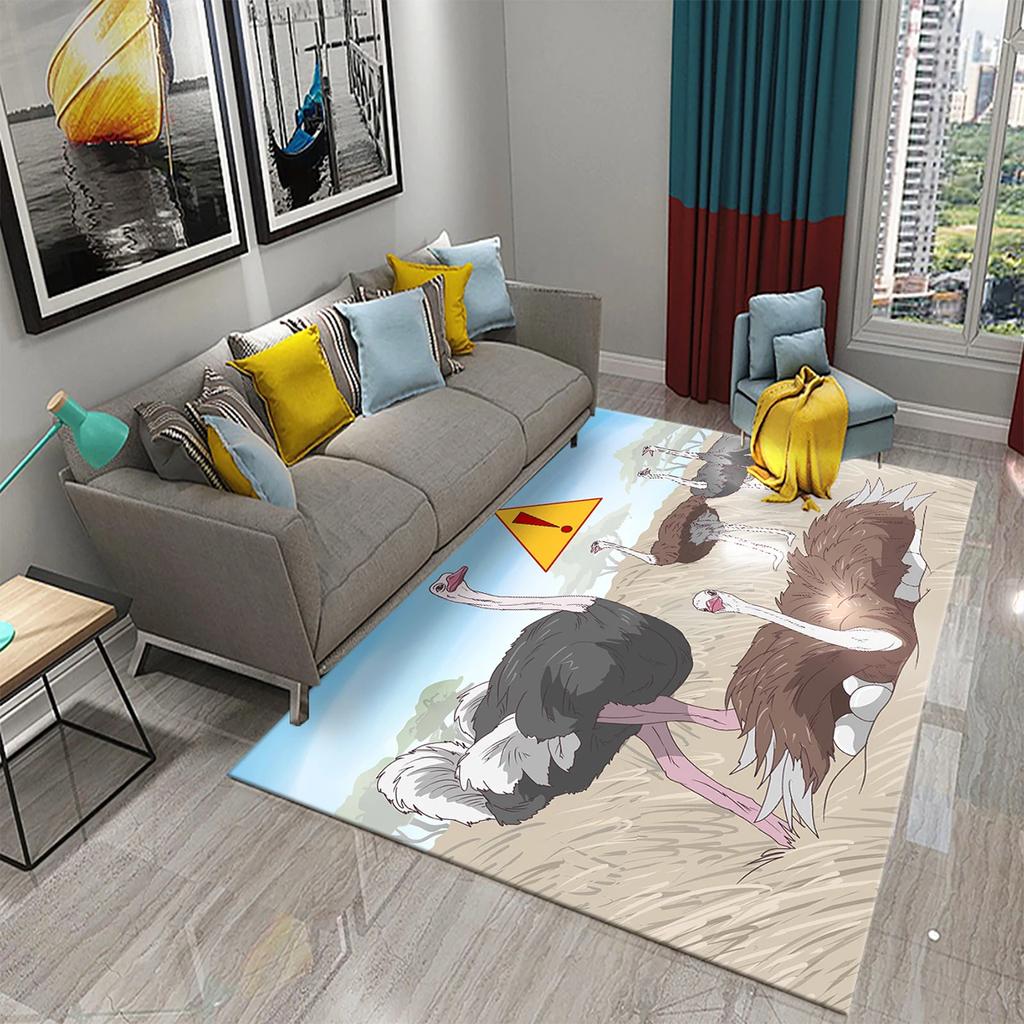 Cute Ostrich Carpet Funny Animal Rugs for Living Room Kids Bedroom Room Decor Floor Rugs Bathroom Entrance Non-Slip Area Rugs