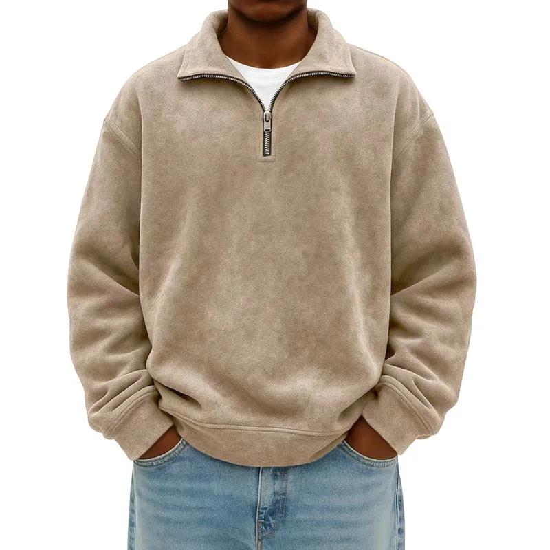 Pánská ležérní mikina podzim zima poloviční zip stojáček sportovní oblečení jednobarevná volná pulovr pánské mikiny