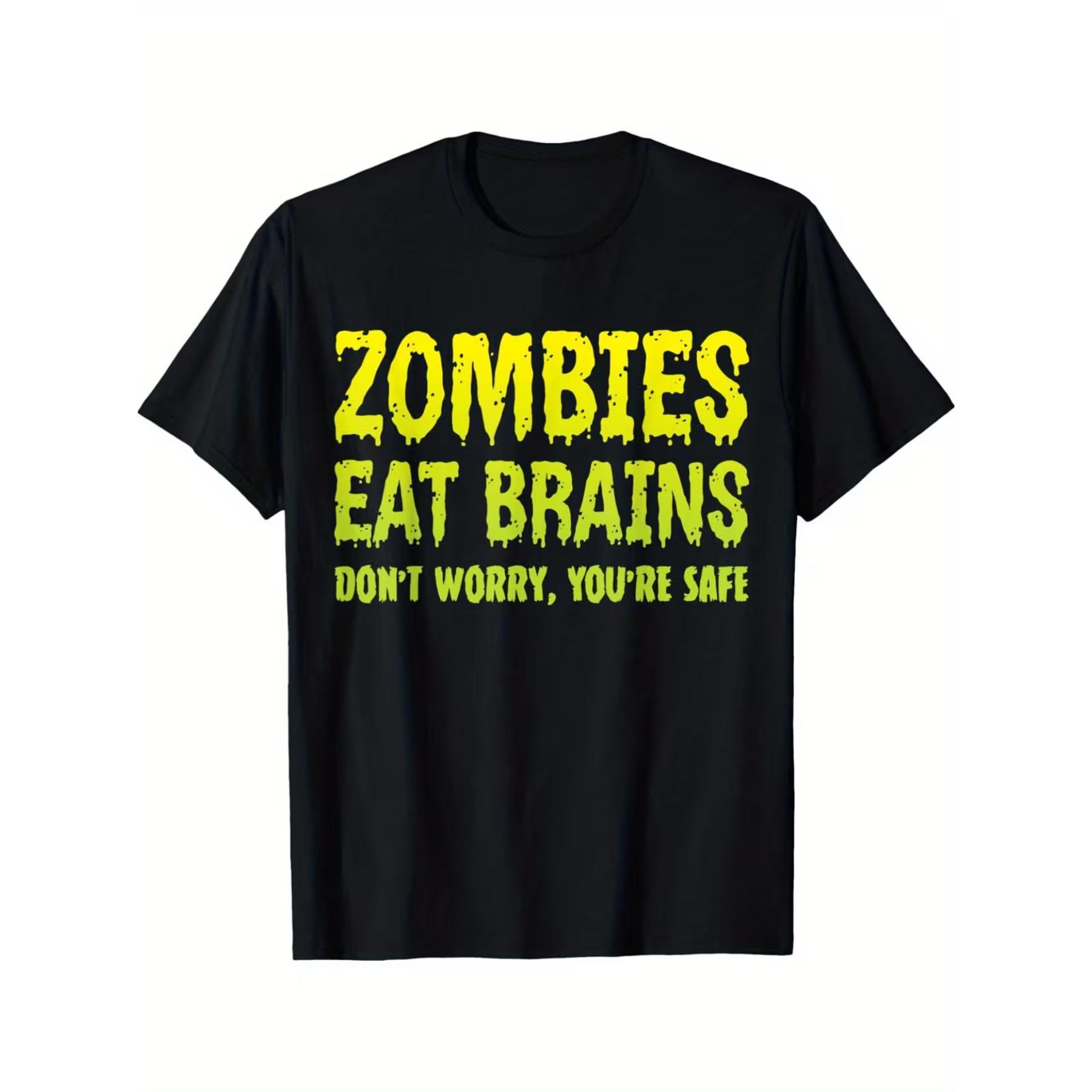 

Men S Funny Zombie Apocalypse T-Shirt - Zombies Eat Brains Don t Worry You re Safe Slogan, Black with Neon Green & Yellow Print XXL чорний