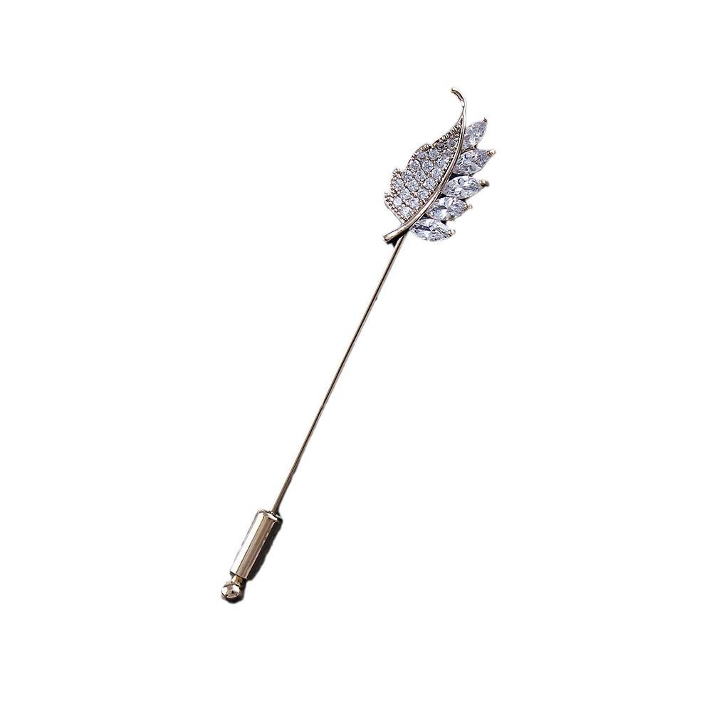 Elegantní Brožový Špendlík s Křišťálovým Listem a Zirkony: Prémiový doplněk k boutonniere pro muže a ženy