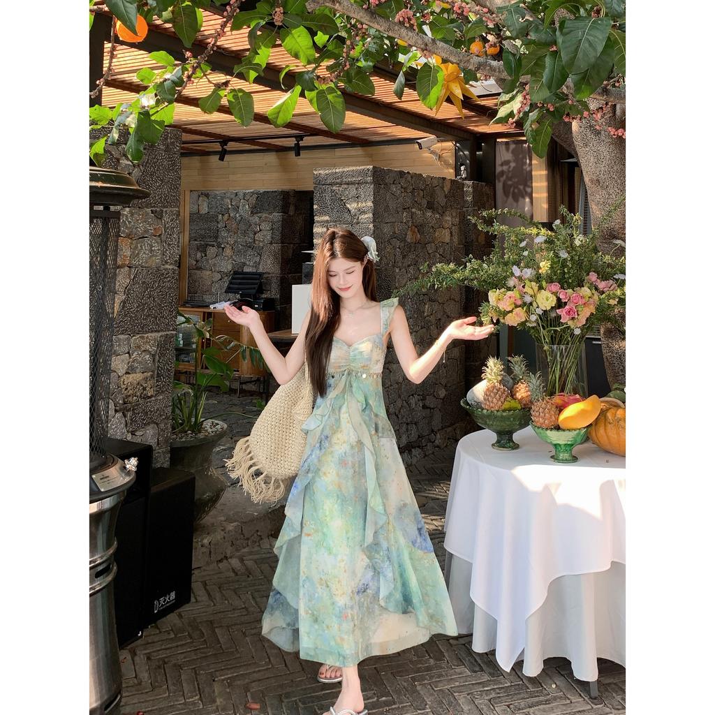Sommer Dopamin Wear Super Fee Leichtes Kleid, Neue Taille Und Dünne Foto Rüschenkante Langer Rock