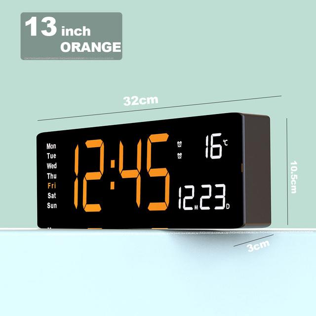 Digital Wall Clock Large Alarm Clock Remote Control Date Week Temperature Clock Dual Alarms Display Clock