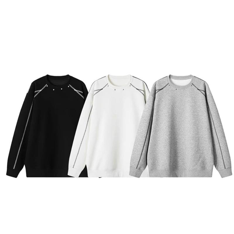 Men's Trendy New Versatile Literary Minimalist Sweatshirt Loose Fashion Hatless Crew Neck Long Sleeve Top