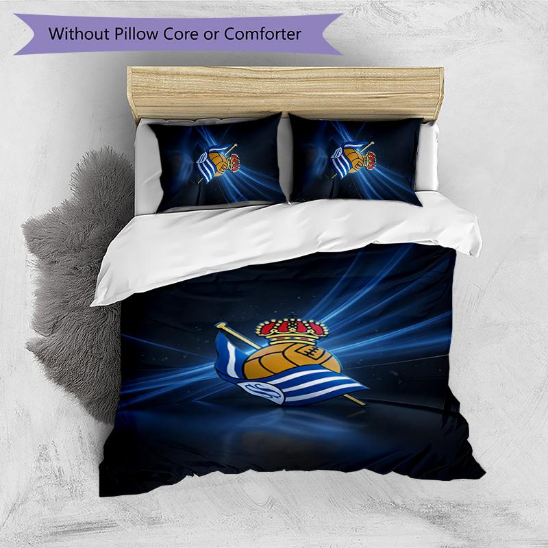 Set Lenzuola Stampato 3 Pezzi FC Real Sociedad Copripiumino Traspirante con Federe Biancheria da Letto Decorativa per Camera da Letto Casa