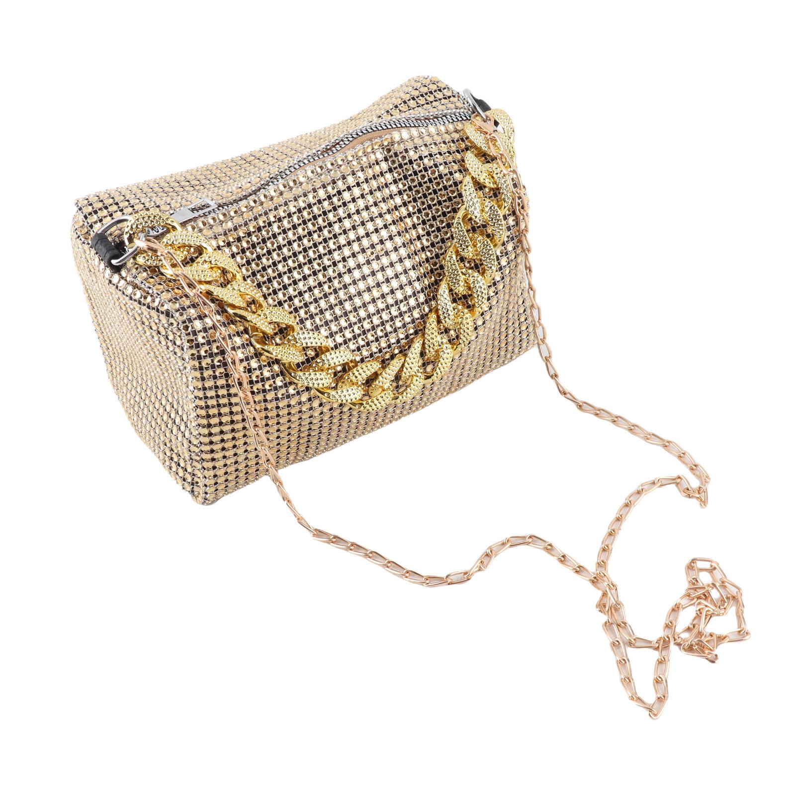 

Women Messenger Bag Golden Rhinestones Handbag Thick Chain Messenger Bag Fashionable Trendy Handbag