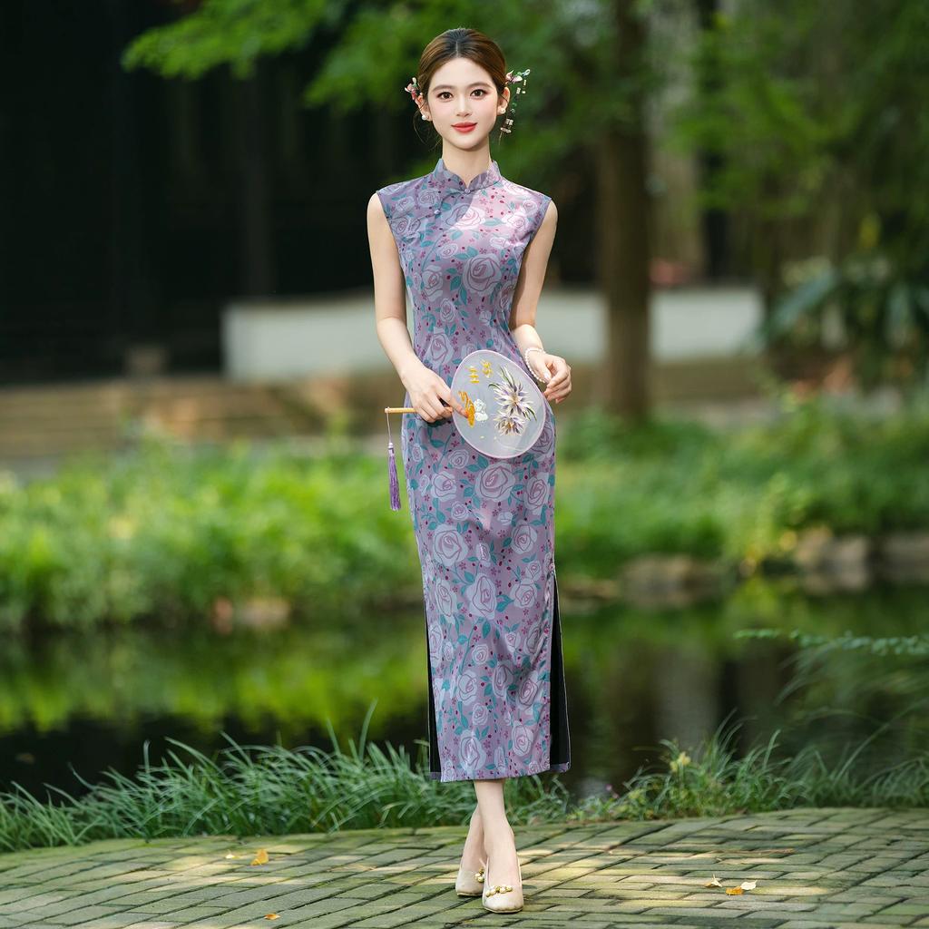 Purple beautiful new Chinese cheongsam skirt sleeveless improved young version 1011 new national style color is very beautiful in summer