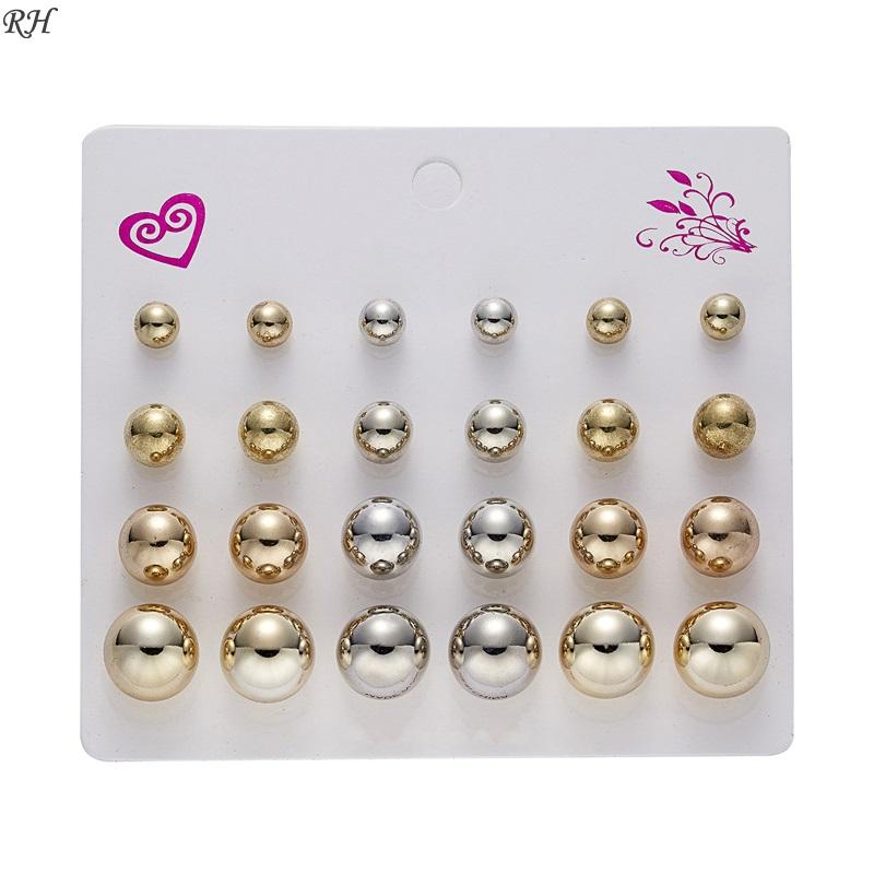 12 párů/sada Náušnice s krystalem a imitací perly Sada Dámské šperky Doplňky Piercing Kuličkové puzetkové náušnice Sada Bijouterie náušnice