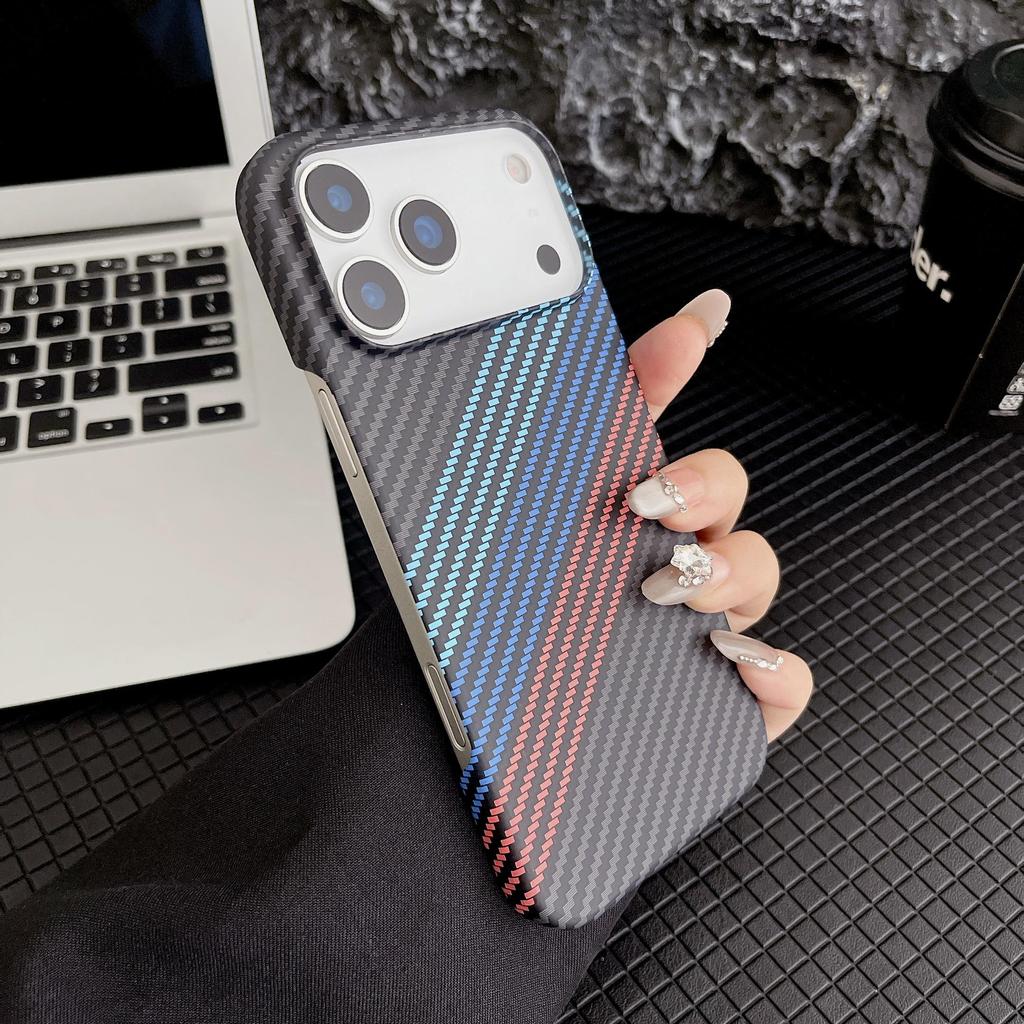 Luxury Half Carbon Fiber Protection Bumper Phone Case For iPhone 17 Air 16 15 PM 14 Plus 13 12 Pro Max 11 Hard PC Colorful Shockproof Protective Cover