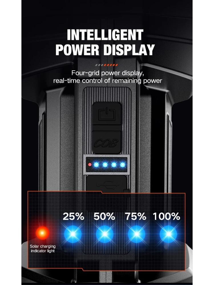 New Flashlight Solar Searchlight Strong Light Illumination Portable Handheld Flashlight Outdoor Multifunctional Lighting