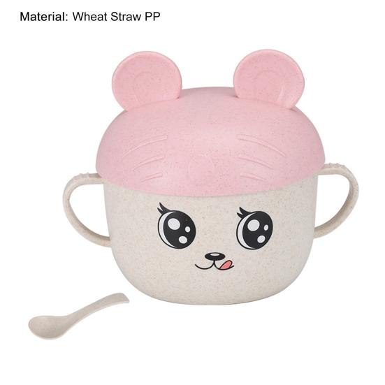 2 buc/set 450 ML bol de hrănire Suport pentru telefon inteligent Design Anti-cădere Material de calitate alimentară Bol cu ​​paie pentru mese pentru grădiniță