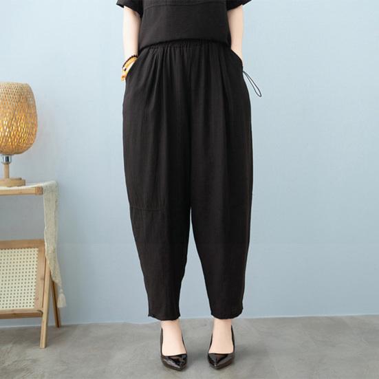 Women's Cotton Linen 2-Piece Outfit Casual Short Sleeve Crew Neck Top And Long Pants