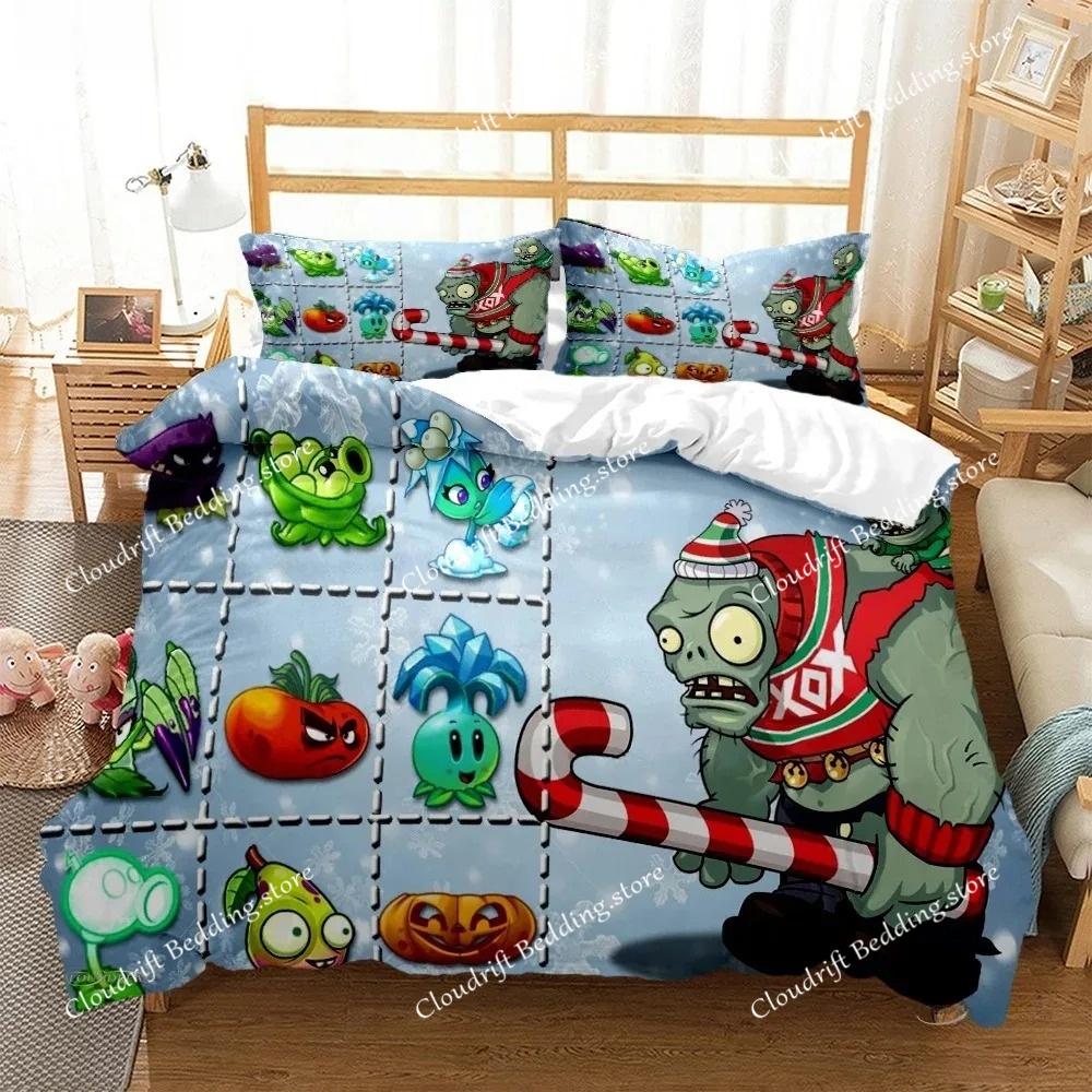 Plants Vs Bedding Sets Zombie US Europe UK Size Quilt Cartoon Bed Cover Duvet Cover Pillow Case Adult Children