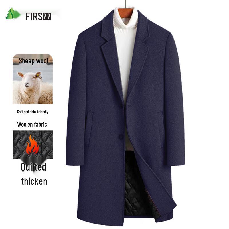 Shanshan Men's Wool Blend Padded Mid-Length Business Casual Overcoat