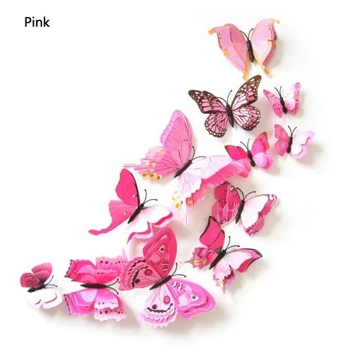 12Pcs 3D Double layer Butterfly Wall Sticker on the wall for Home Decor DIY Butterflies Fridge Magnet stickers Room Decoration