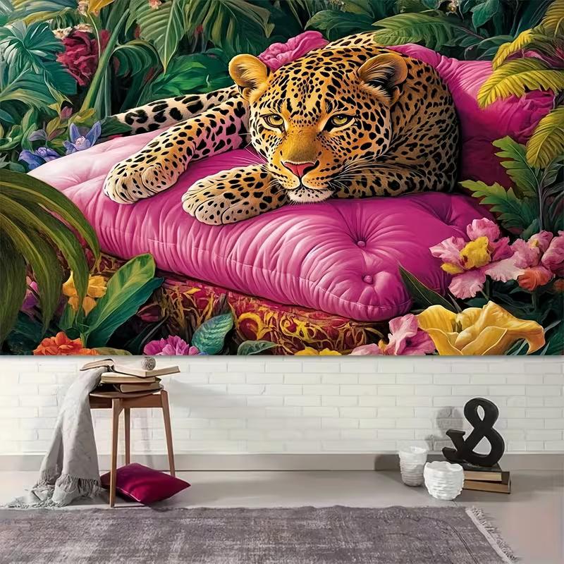 2D Luxury Leopard Art Backdrop Tropical Jungle Pink Cushion Studio Photography Background