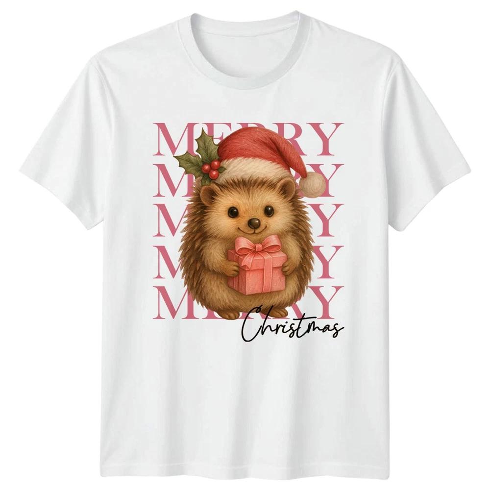 Merry Christmas Hedgehog Holiday TShirt Unisexs Unisexs Graphic Tee S
