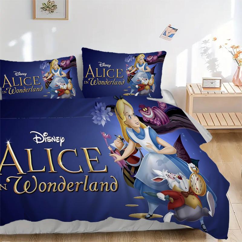 Alice im Wunderland Druck 3-teiliges Bettwäsche-Set Bettbezug mit 2 Kissenbezügen Zuhause Geburtstagsgeschenk