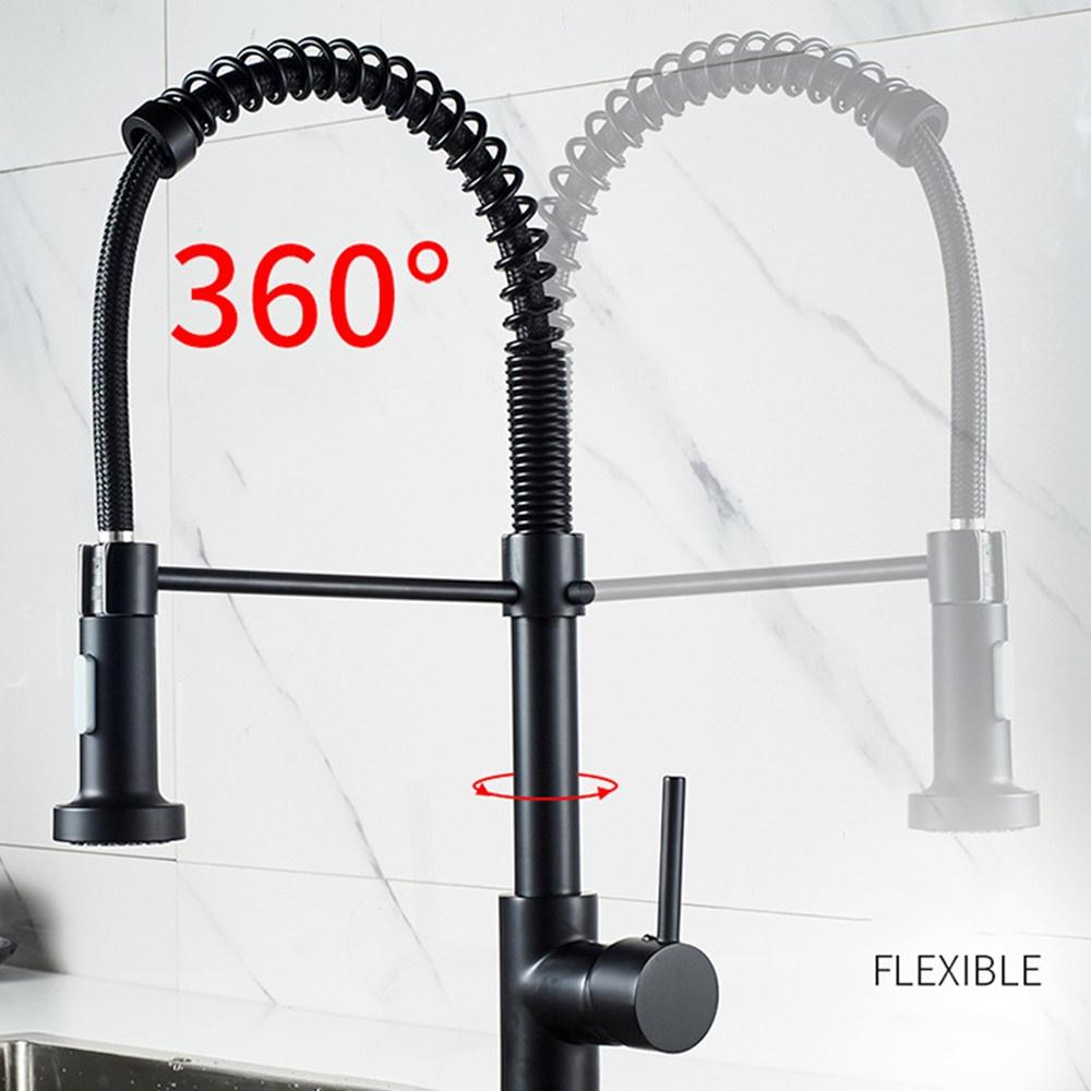 Crane Blacked Kitchen Faucets Pull Out Spring Spout Sink Faucets 360 Rotation Single Lever Cold And Hot Water Mixers Tap