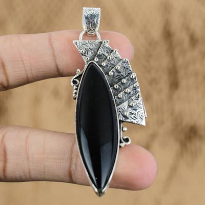 Root Chakra Marquise Black Onyx Gemstone Sterling Silver Handcrafted New Pendant