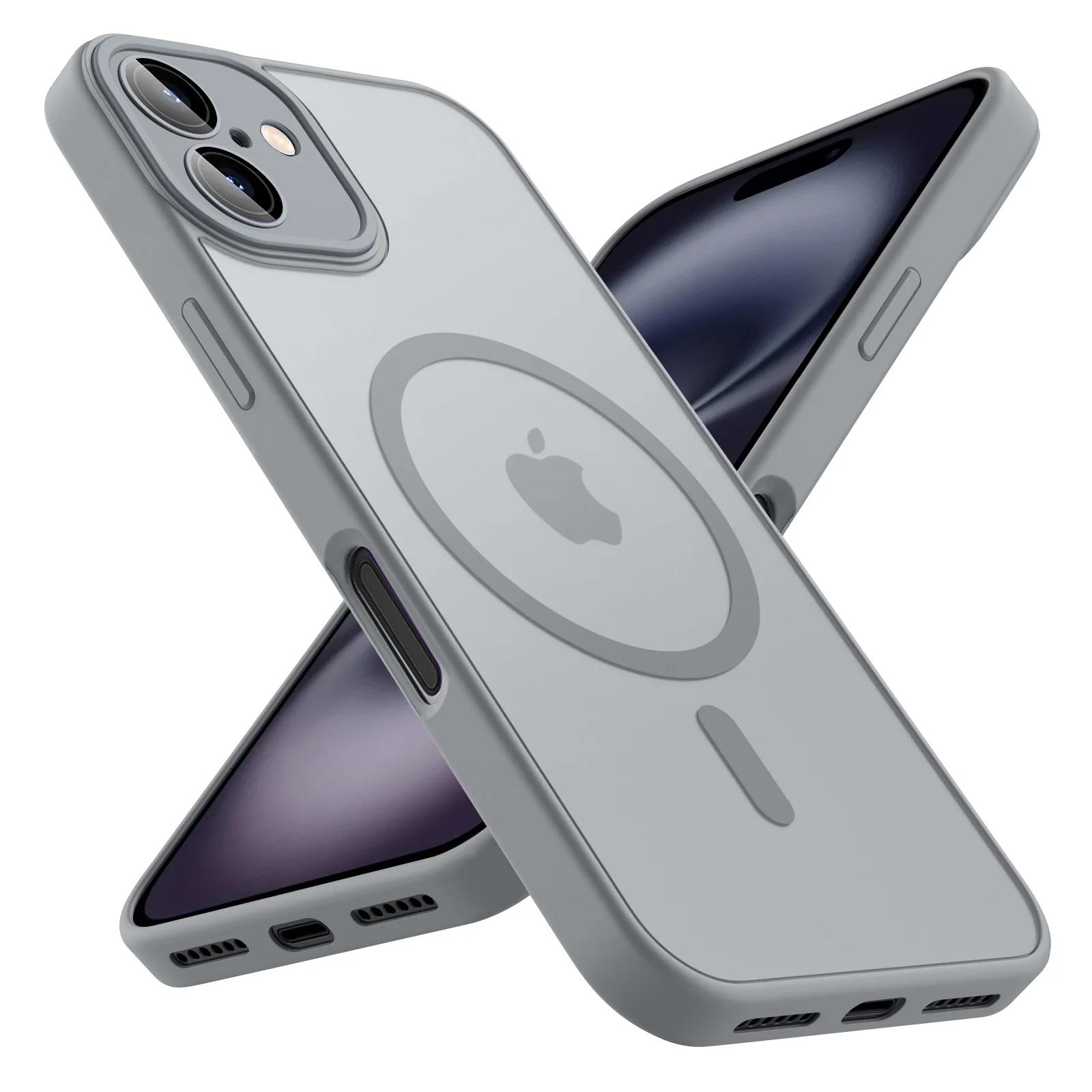 

Розкішний матовий чохол для телефону для iPhone 17 16 15 14 13 12 11 Pro Max 16 15 Plus 17 Air Для Magsafe Матовий прозорий магнітний чохол For iPhone 15