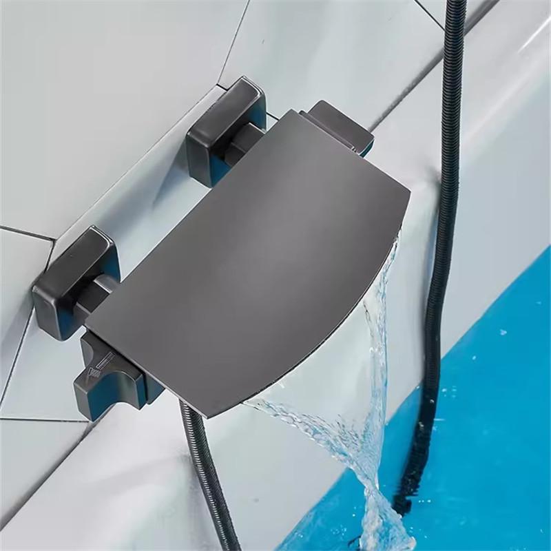Tuqiu Grau Bad- und Duscharmatur-Set Wandmontiert Messing Gold Wasserfall Badewannen- und Duschmischer Schwarz Badezimmerarmaturen Messing