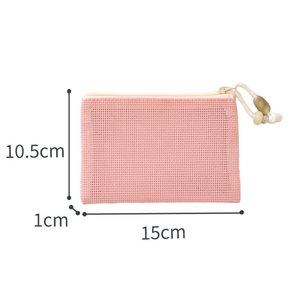 Portable Mesh Cosmetic Bag Zipper Closure Transparent Makeup Handbag Large Capacity Lightweight Storage Pouch