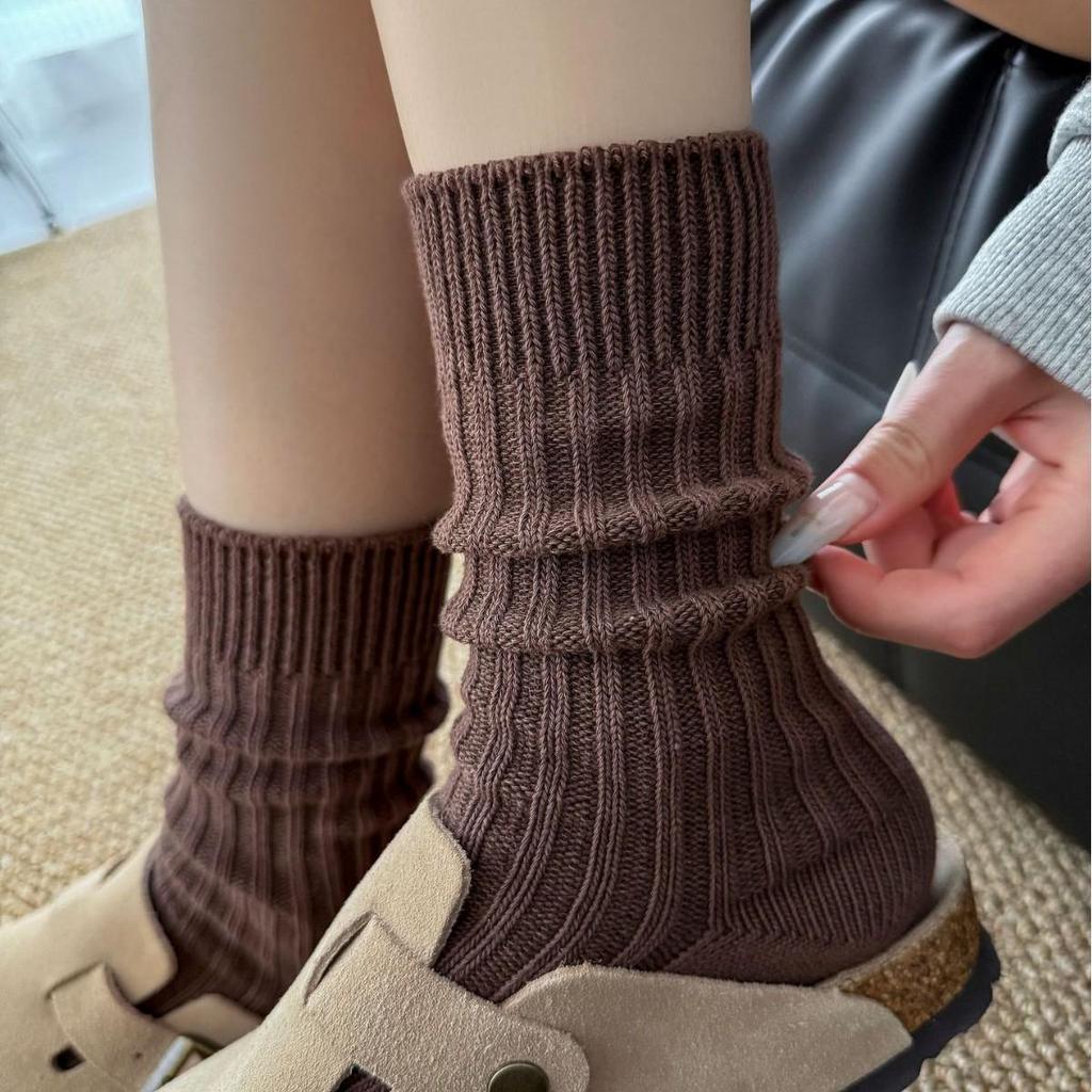 Birkenstock Women's Mid-Calf Wool Socks - Japanese Style, Thick Yarn, Knit, Trendy Autumn/Winter.