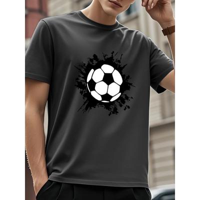 European Sizes [Gentle] Men'S Casual Soccer Ball Splash Graphic T-Shirt - Beige Crew Neck, Short Sleeve, Slight Stretch Fabric