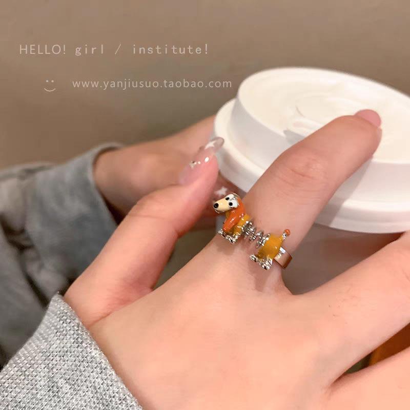 Fun spring cute puppy ring women's light luxury niche design fashion temperament ring personality versatile jewelry tide