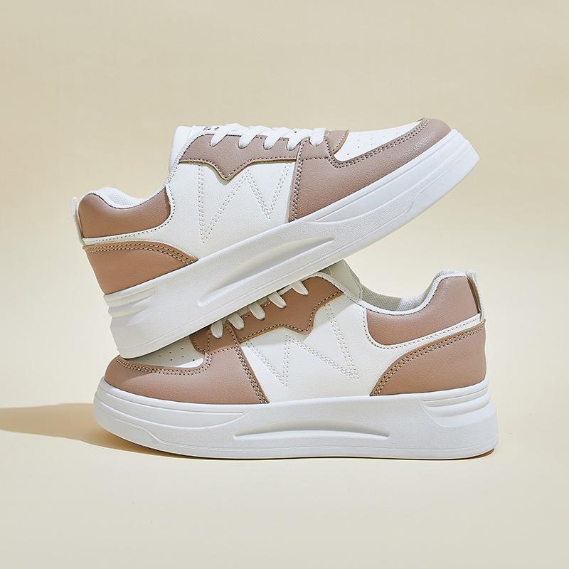 Fashion On - Trend Ladies' Sneakers: Two - Tone Beige and White Design, Cushioned Insole for All - Day Comfort