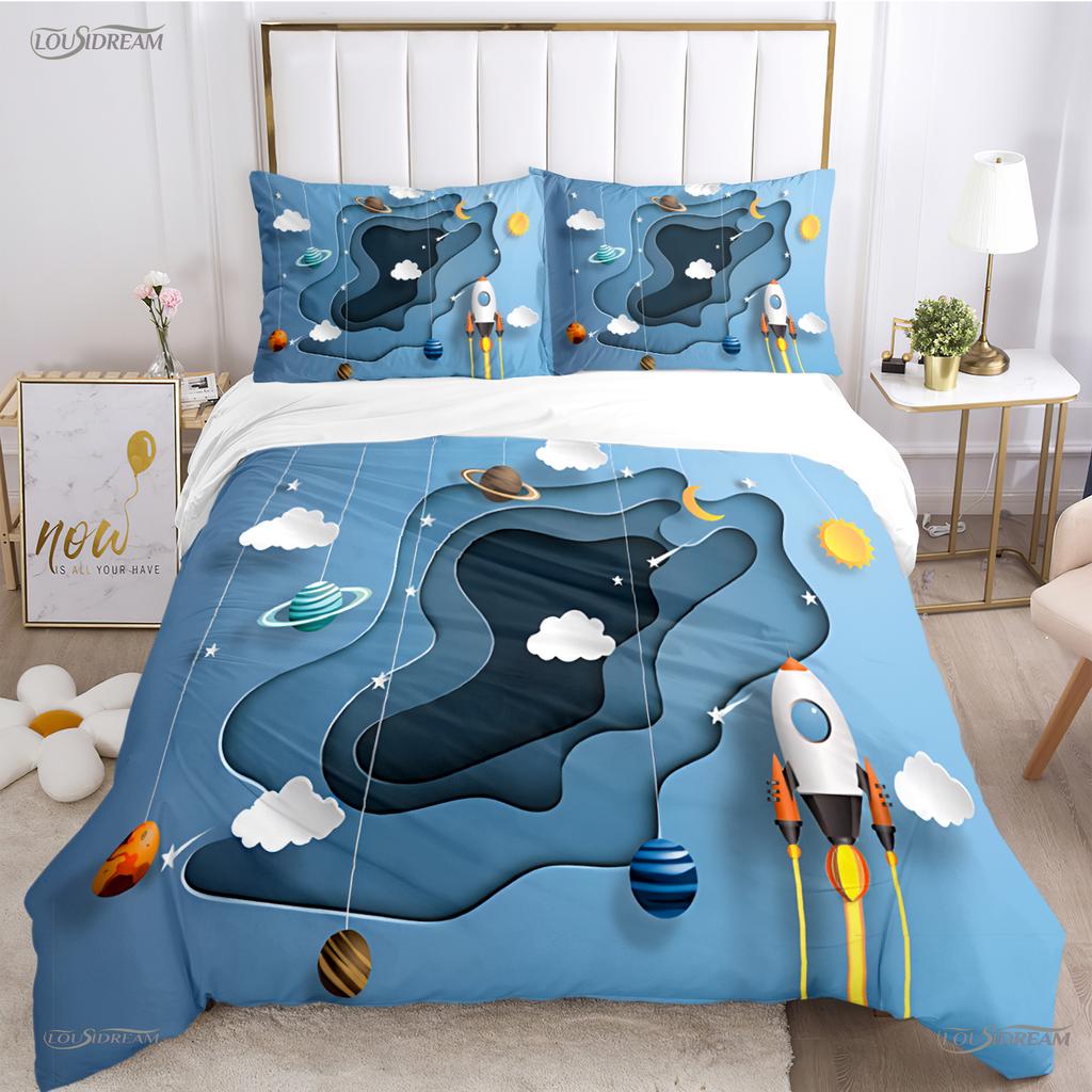 Cartoon Space Astronaut All Season Duvet Cover Comforter Bedding Sets Soft Quilt Cover And Pillowcases Single/Double/Queen/King