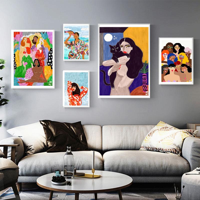 

Современный женский мир абстрактная женщина Миранда мексиканские цвета плакаты печать холст живопись настенные художественные фотографии для декора гостиной