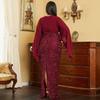 Plus-Size Elegant and Sexy Long Sequined V-Neck Long-Sleeve Evening Gown for Birthday Parties and Bridesmaids