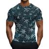 Men Tropical Palm Tree Graphic T-Shirt - Breathable Mesh Fabric, Casual Short Sleeve Crewneck, Summer Style with Sailboat & Coconut Design