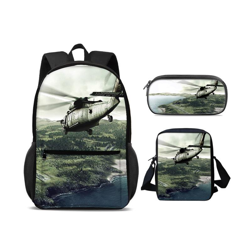 Helikopterrugzak, etui, schoudertas, 3-delige set, mechanisch printen, beste verjaardagscadeau voor jongens en meisjes op school