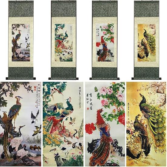 AtfArt Asian Wall Decor - Beautiful Silk Scroll Painting of Waterfall River Landscape - Mountain Spring Autumn Color Oriental Decor Chinese Art Wall