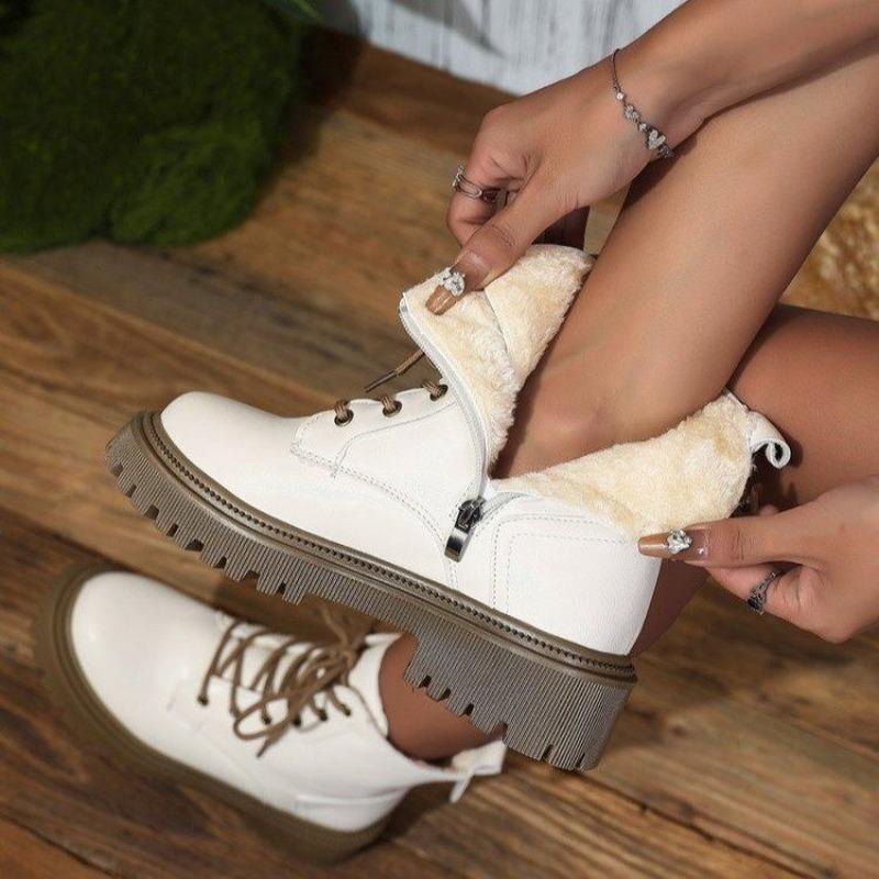 Bavlněné boty nadměrné velikosti Zimní Nové Kulatá špička Šněrování vpředu Platforma Boční zip Protiskluzové Odolné proti opotřebení Kotníkové boty