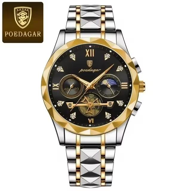 Poedagar 996 Hot Sale Men Quartz Watch Stainless Steel Strap Waterproof Luminous Hands Business Casual Male Wristwatch