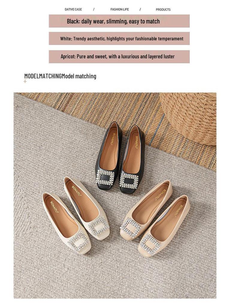 Women's Genuine Leather Nude Flats - Soft Sole, Low-Cut, Plus Size (41-43), Summer 2025 Collection