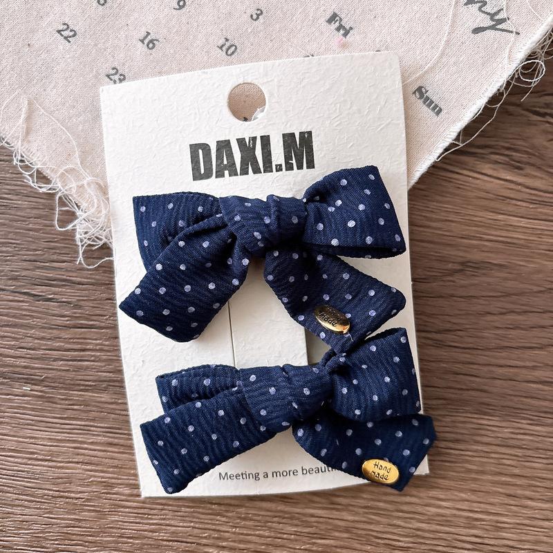High Quality Korean Sweet Academic Hair Clip Navy Plaid Bow BB Clip for Girls Versatile Side Clamp with Polka Dots