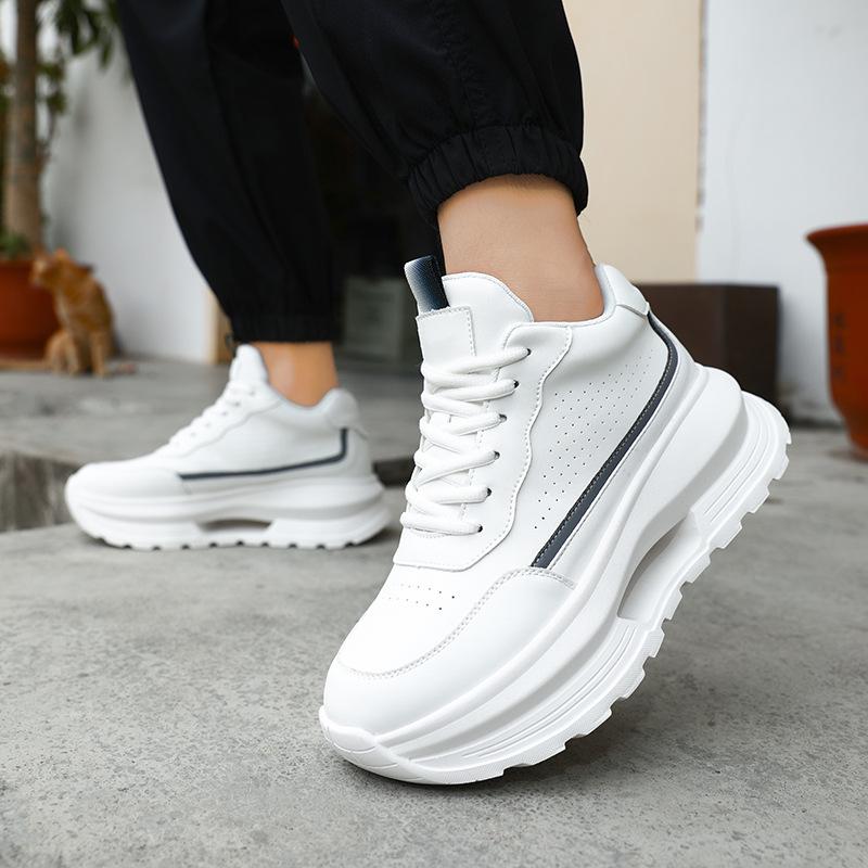8CM Height Increasing White Dad Sneakers, Thick Sole Retro Casual for Spring and Autumn