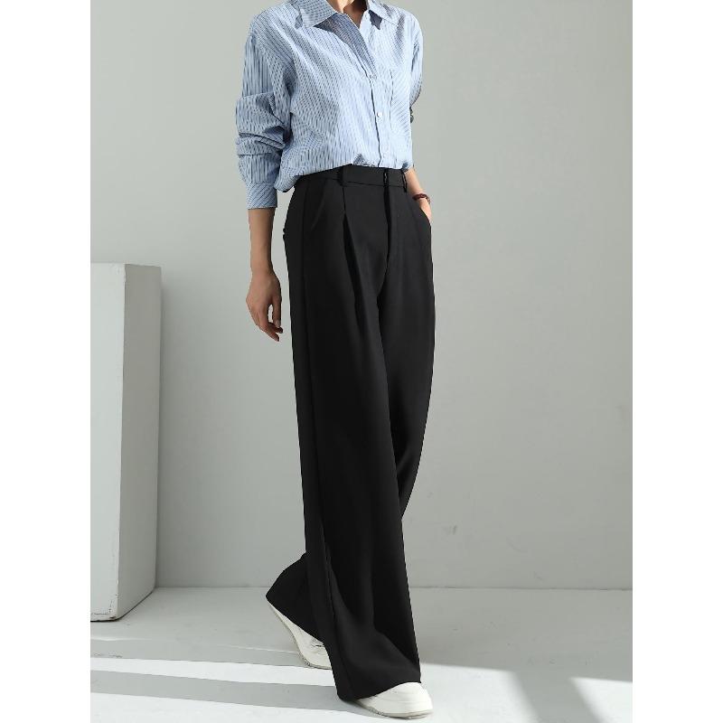 Ai Xuan, Black Loose-fitting Wide-leg Pants, Autumn Pants, Women's Summer High-waisted Commuting and Thin Suit Pants.