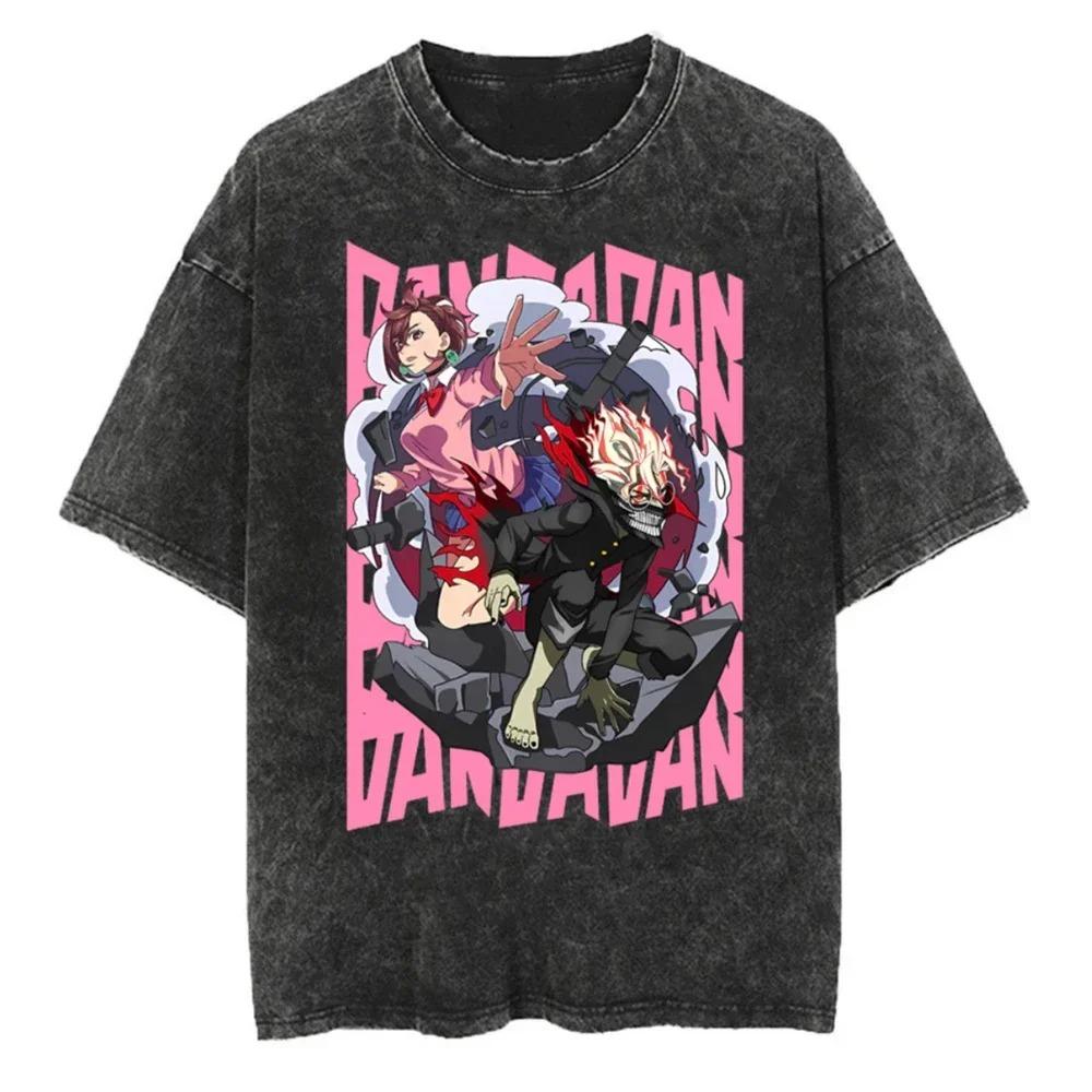 Anime Graphic T-shirts Streetwear Vintage Washed Cotton Oversized T Shirt for Men Loose Short Sleeve Tees Tshirt