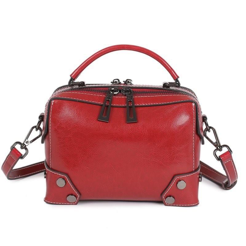 

Versatile Boston Leather Satchel Bag For Women With Soft Texture And Trendy Color Options Red