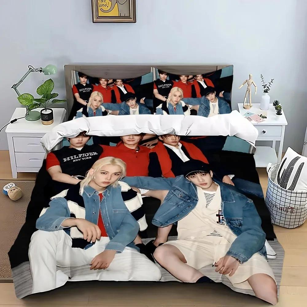K-Pop Group 3D Printed Bedding Set S-Stray-K-Kids Duvet Cover Pillowcase Single/Twin/Full/Queen Size For Fans Bedroom Decor